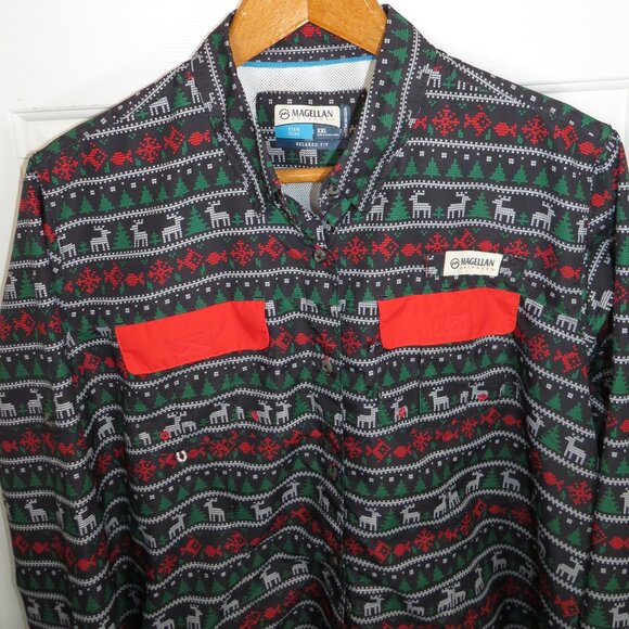 Magellan Fish Gear Shirt Button Up L/S Women XXL Christmas Fair Isle Relaxed Fit - Picture 2 of 6